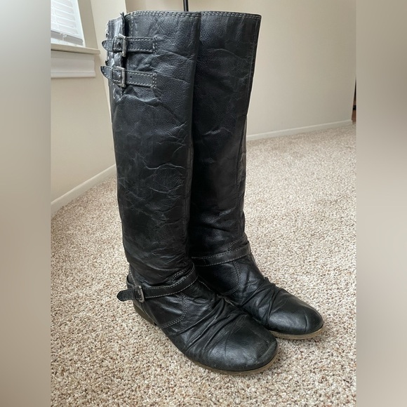 STEVE MADDEN P-Loops Knee High Boots Women’s Size  9 Leather Black Grey - Picture 1 of 11